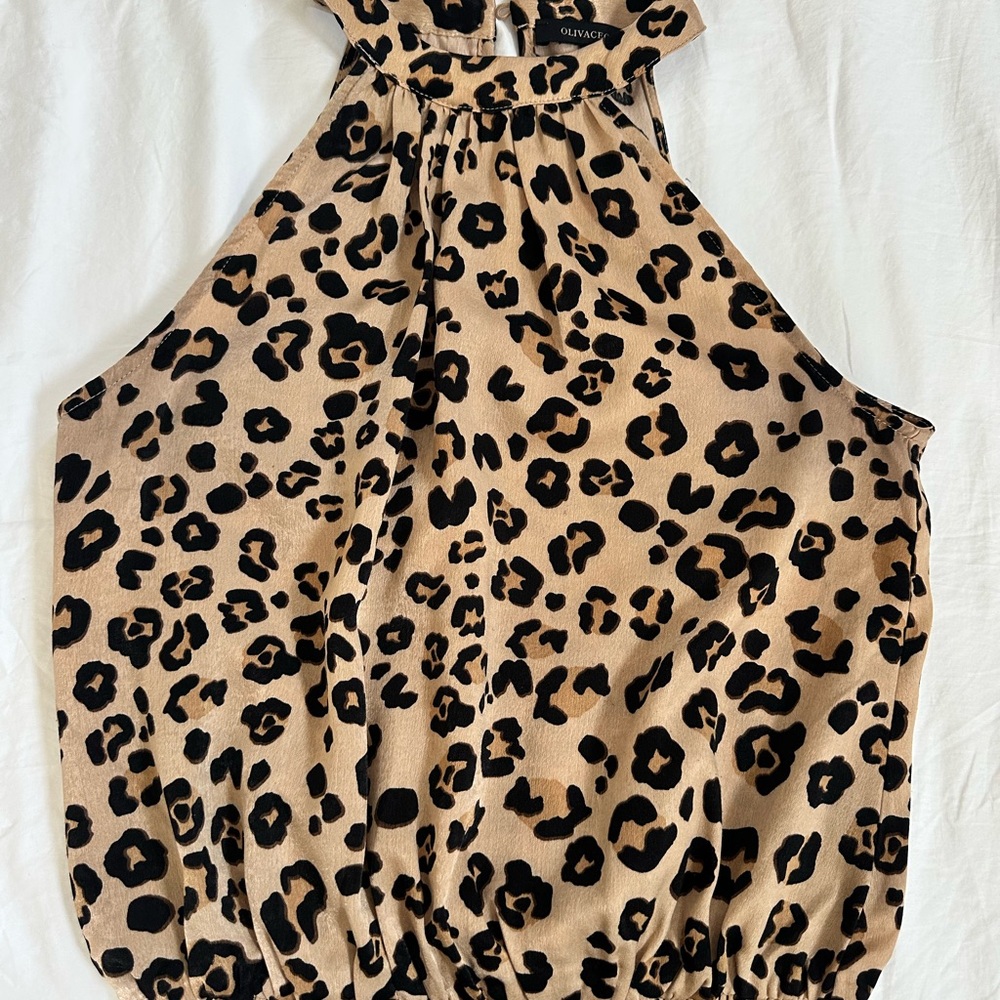 silence + noise Tan and Black Sleeveless Halter Blouse